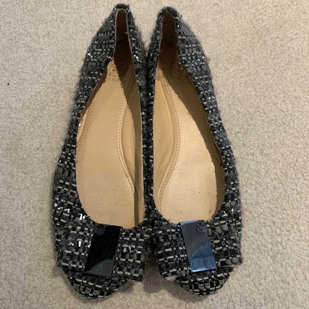 Tory Burch ballorina shoes blue tweed style